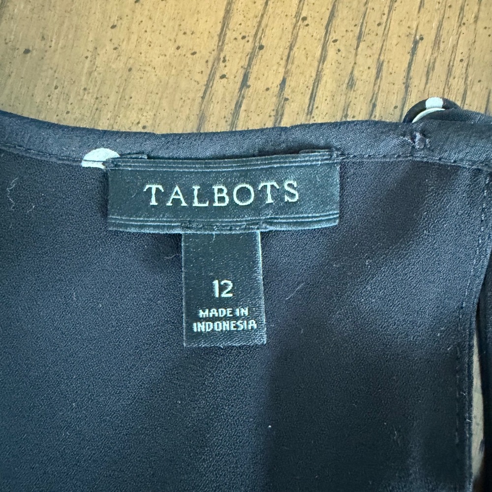 Talbots Sleeveless Dress Black White Polka Dot Sash Tie Belt Office Travel 12 - Picture 10 of 15